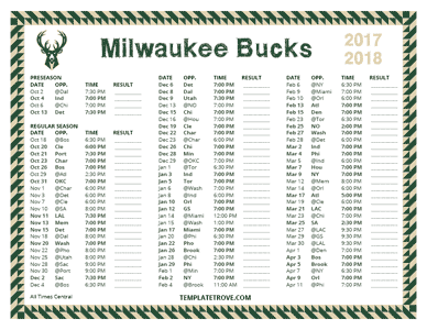 2017-18 Printable Milwaukee Bucks Schedule - Central Times