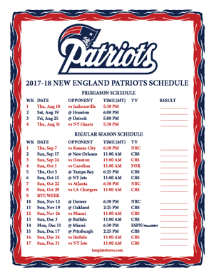 New England Patriots 2017-18 Printable Schedule - Mountain Times
