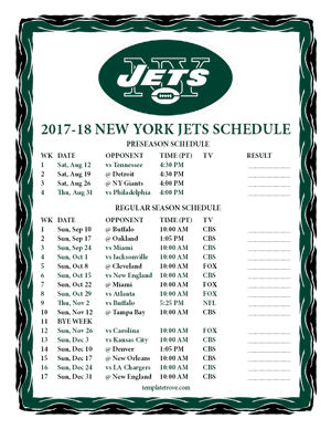 New York Jets 2017-18 Printable Schedule - Pacific Times
