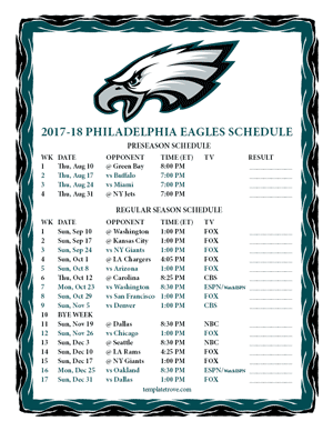 Philadelphia Eagles 2017-18 Printable Schedule