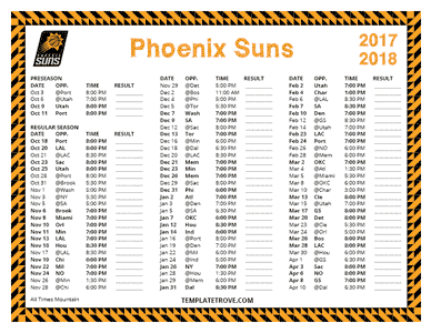Phoenix Suns 2017-18 Printable Schedule - Mountain Times