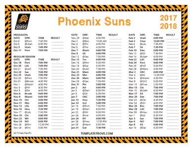 Phoenix Suns 2017-18 Printable Schedule - Pacific Times
