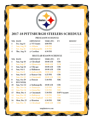 Pittsburgh Steelers 2017-18 Printable Schedule - Pacific Times