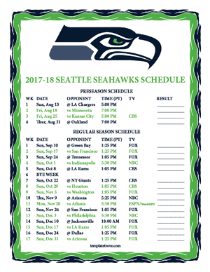 Seattle Seahawks 2017-18 Printable Schedule - Pacific Times