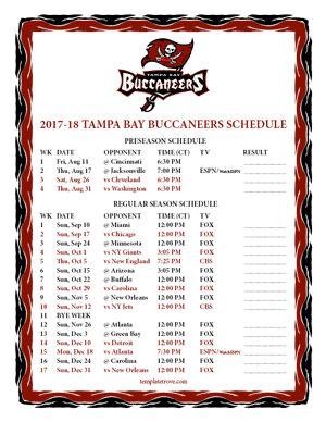 Tampa Bay Buccaneers 2017-18 Printable Schedule - Central Times
