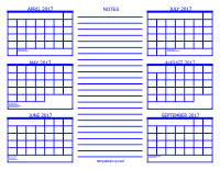 2017 6 Month Calendar