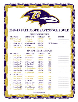 Baltimore Ravens 2018-19 Printable Schedule