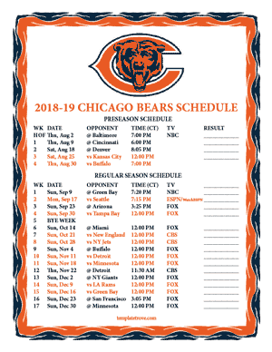 Chicago Bears 2018-19 Printable Schedule - Central Times