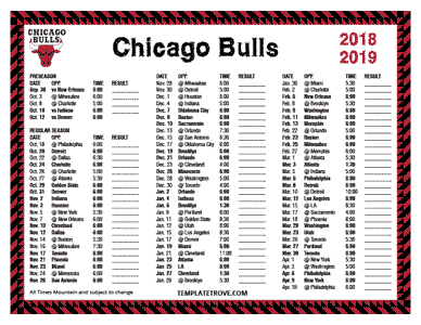 Chicago Bulls 2018-19 Printable Schedule - Mountain Times