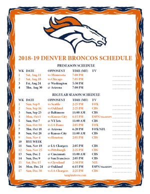 Denver Broncos 2018-19 Printable Schedule - Mountain Times