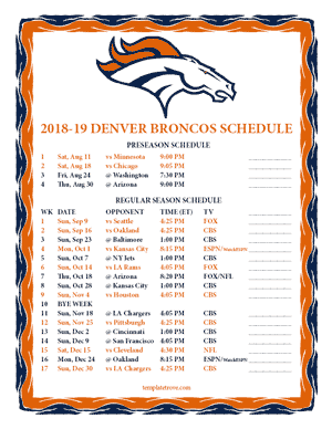 Denver Broncos 2018-19 Printable Schedule