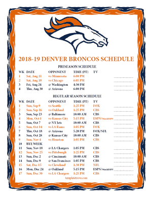 Denver Broncos 2018-19 Printable Schedule - Pacific Times