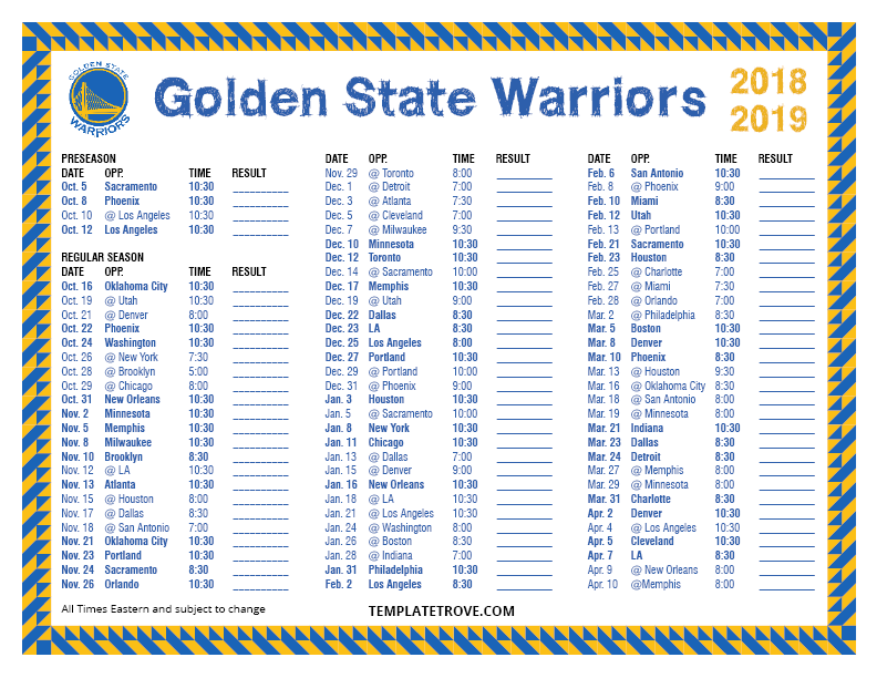 Warriors Printable Schedule Customize And Print