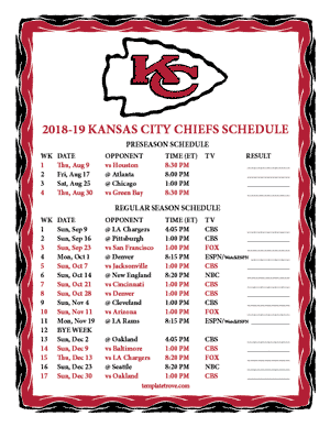 Kansas City Chiefs 2018-19 Printable Schedule