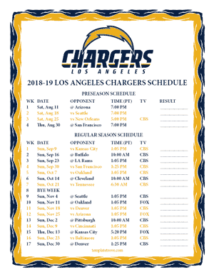 Los Angeles Chargers 2018-19 Printable Schedule - Pacific Times