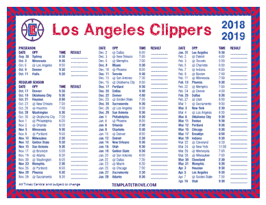 2018-19 Printable Los Angeles Clippers Schedule - Central Times
