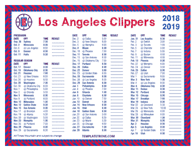 Los Angeles Clippers 2018-19 Printable Schedule - Mountain Times