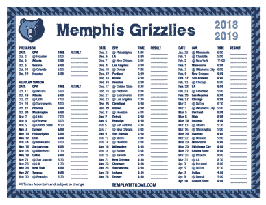 Memphis Grizzlies 2018-19 Printable Schedule - Mountain Times