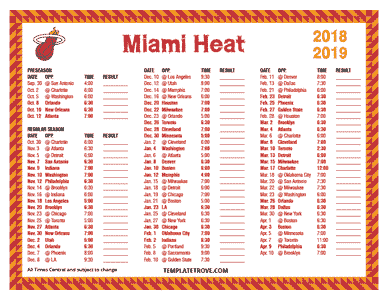 2018-19 Printable Miami Heat Schedule - Central Times