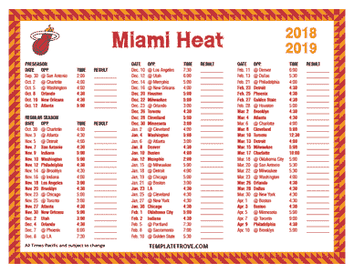 Miami Heat 2018-19 Printable Schedule - Pacific Times