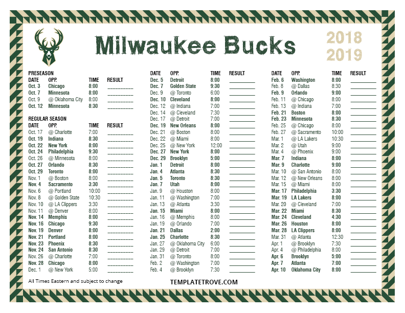 Milwaukee Bucks Printable Schedule Printable World Holiday