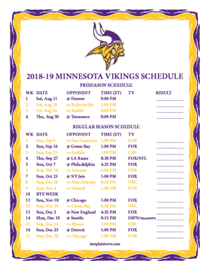 Minnesota Vikings 2018-19 Printable Schedule
