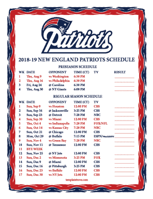 New England Patriots 2018-19 Printable Schedule - Central Times