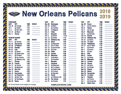 New Orleans Pelicans 2018-19 Printable Schedule - Pacific Times