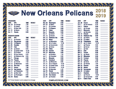 New Orleans Pelicans 2018-19 Printable Schedule