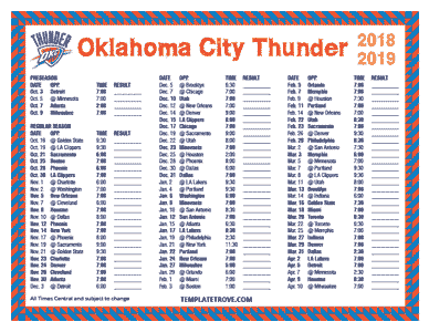 2018-19 Printable Oklahoma City Thunder Schedule - Central Times