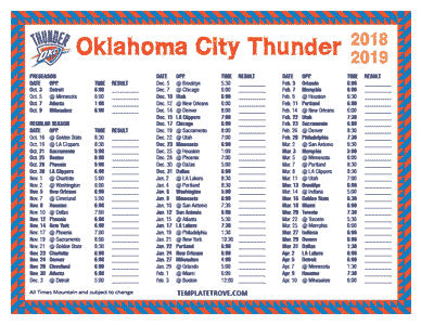Oklahoma City Thunder 2018-19 Printable Schedule - Mountain Times