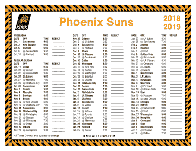 2018-19 Printable Phoenix Suns Schedule - Central Times
