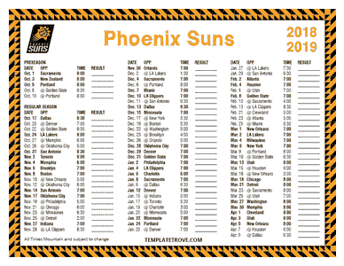 Phoenix Suns 2018-19 Printable Schedule - Mountain Times