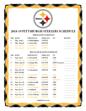 Pittsburgh Steelers 2018-19 Printable Schedule