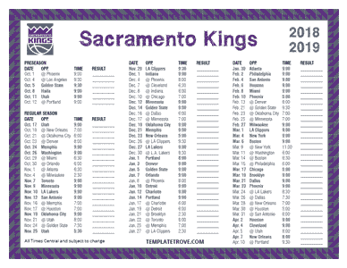 2018-19 Printable Sacramento Kings Schedule - Central Times