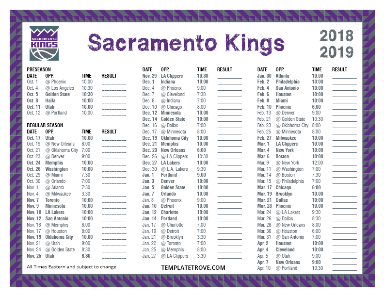 Sacramento Kings Schedule Printable - Printable World Holiday