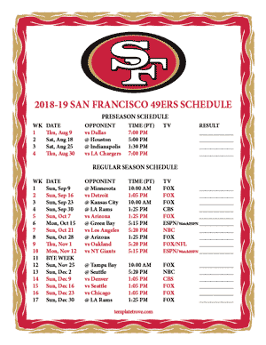 San Francisco 49ers 2018-19 Printable Schedule - Pacific Times