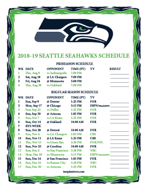 Seattle Seahawks 2018-19 Printable Schedule - Pacific Times