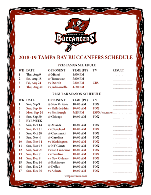 Tampa Bay Buccaneers 2018-19 Printable Schedule - Pacific Times