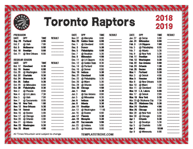 Toronto Raptors 2018-19 Printable Schedule - Mountain Times