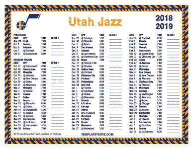 Utah Jazz 2018-19 Printable Schedule - Mountain Times