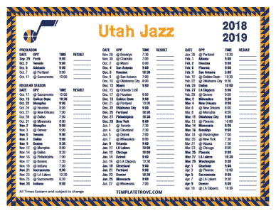 Utah Jazz 2018-19 Printable Schedule