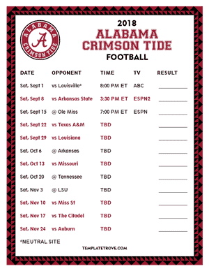 2018 Printable College Football Schedules