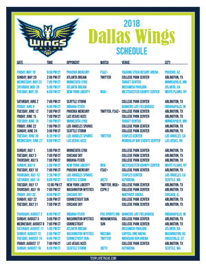 2018 Printable WNBA Schedules