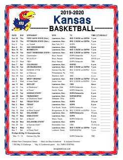Printable 2019-20 Kansas Jayhawks Basketball Schedule