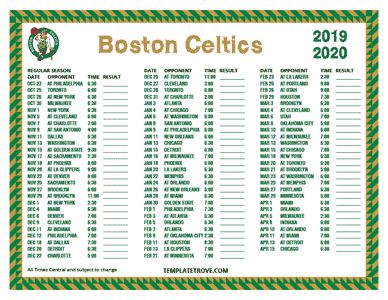 2019-20 Printable Boston Celtics Schedule - Central Times