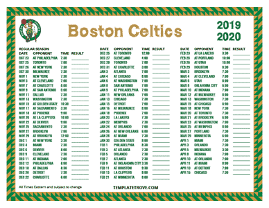 Boston Celtics 2019-20 Printable Schedule