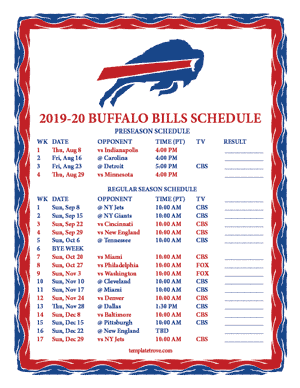 Buffalo Bills 2019-20 Printable Schedule - Pacific Times