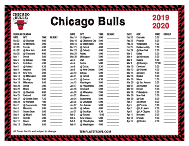 Chicago Bulls 2019-20 Printable Schedule - Pacific Times