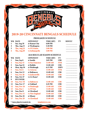 Cincinnati Bengals 2019-20 Printable Schedule - Mountain Times